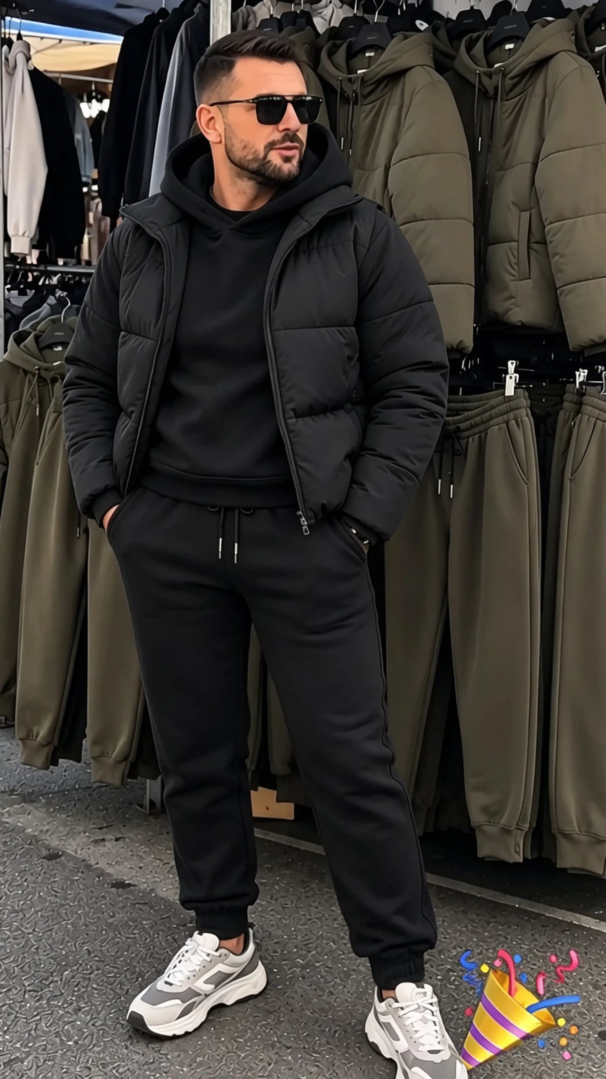 Men's 3-Piece Casual Set: Hooded Padded Jacket, Sweatshirt, and Cuffed Joggers (Autumn/Winter)
