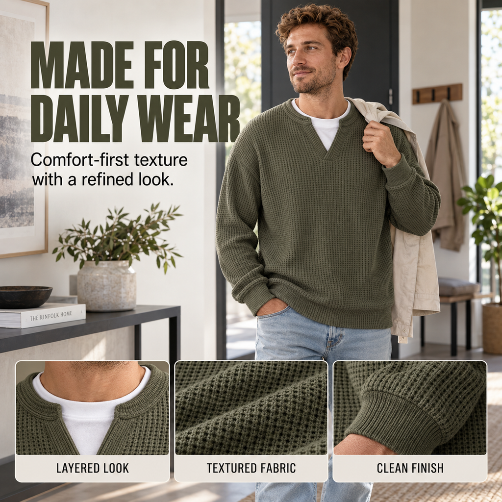 🔥LAST DAY SALE 50% OFF !!🏆UrbanCraft  Men's Casual Waffle Knit Sweater