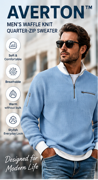 🎁Hot Sale 49% OFF🏆Averton Men's Premium Waffle Knit Quarter-Zip Sweater