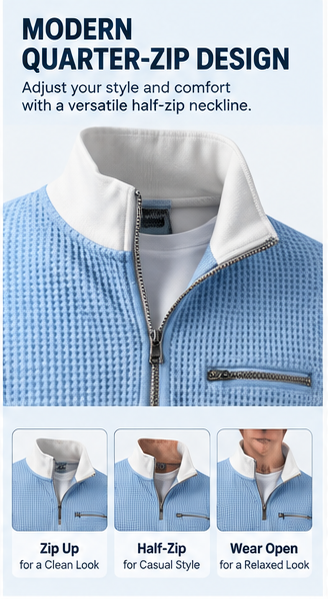 🎁Hot Sale 49% OFF🏆Averton Men's Premium Waffle Knit Quarter-Zip Sweater