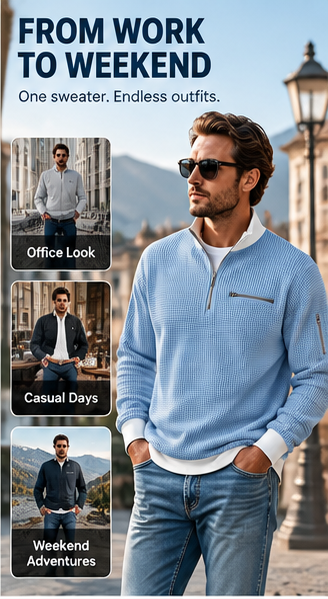 🎁Hot Sale 49% OFF🏆Averton Men's Premium Waffle Knit Quarter-Zip Sweater