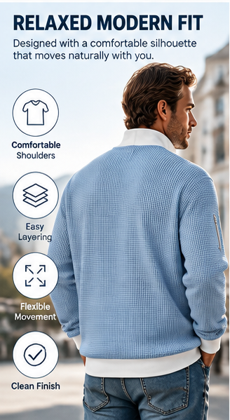 🎁Hot Sale 49% OFF🏆Averton Men's Premium Waffle Knit Quarter-Zip Sweater