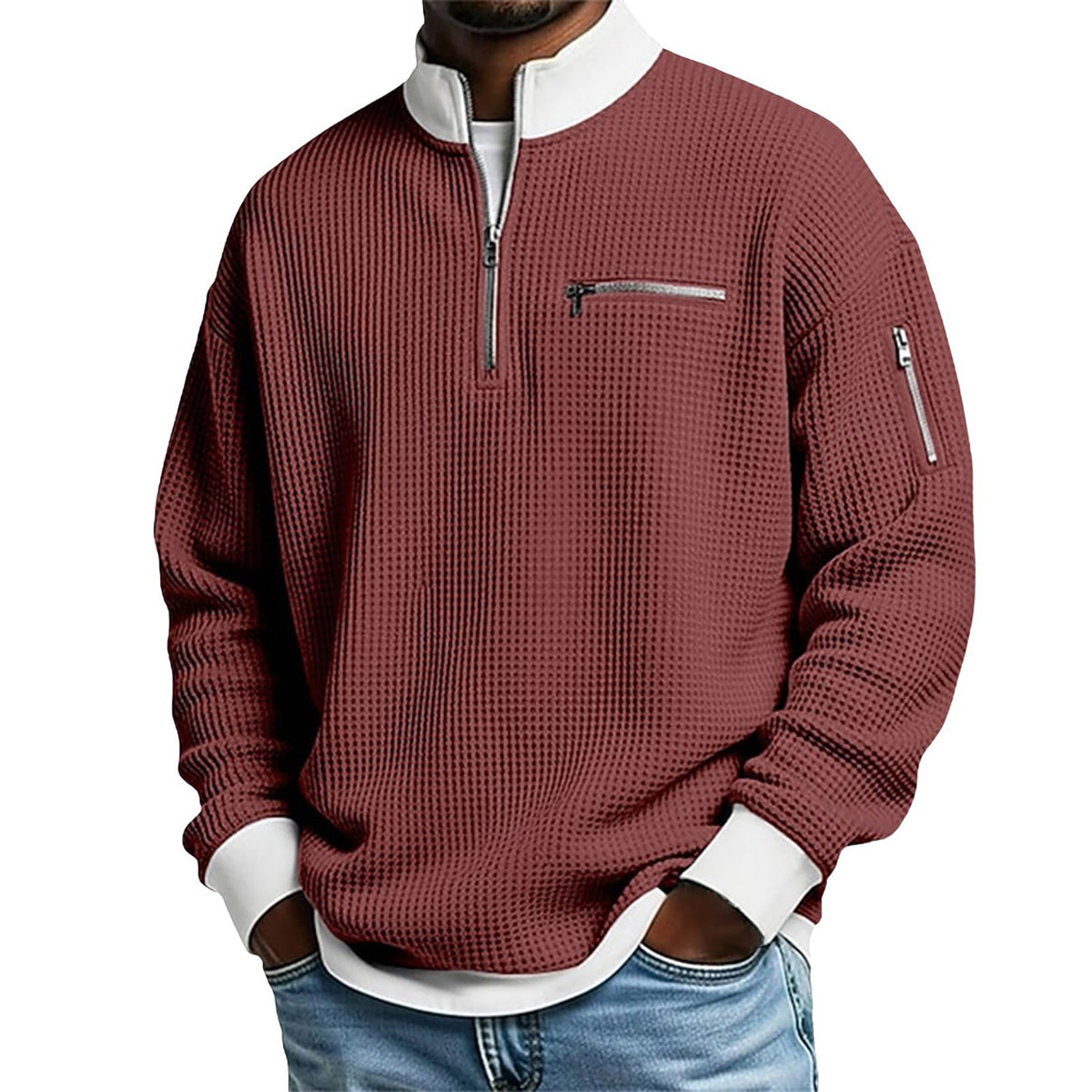 🎁Hot Sale 49% OFF🏆Averton Men's Premium Waffle Knit Quarter-Zip Sweater