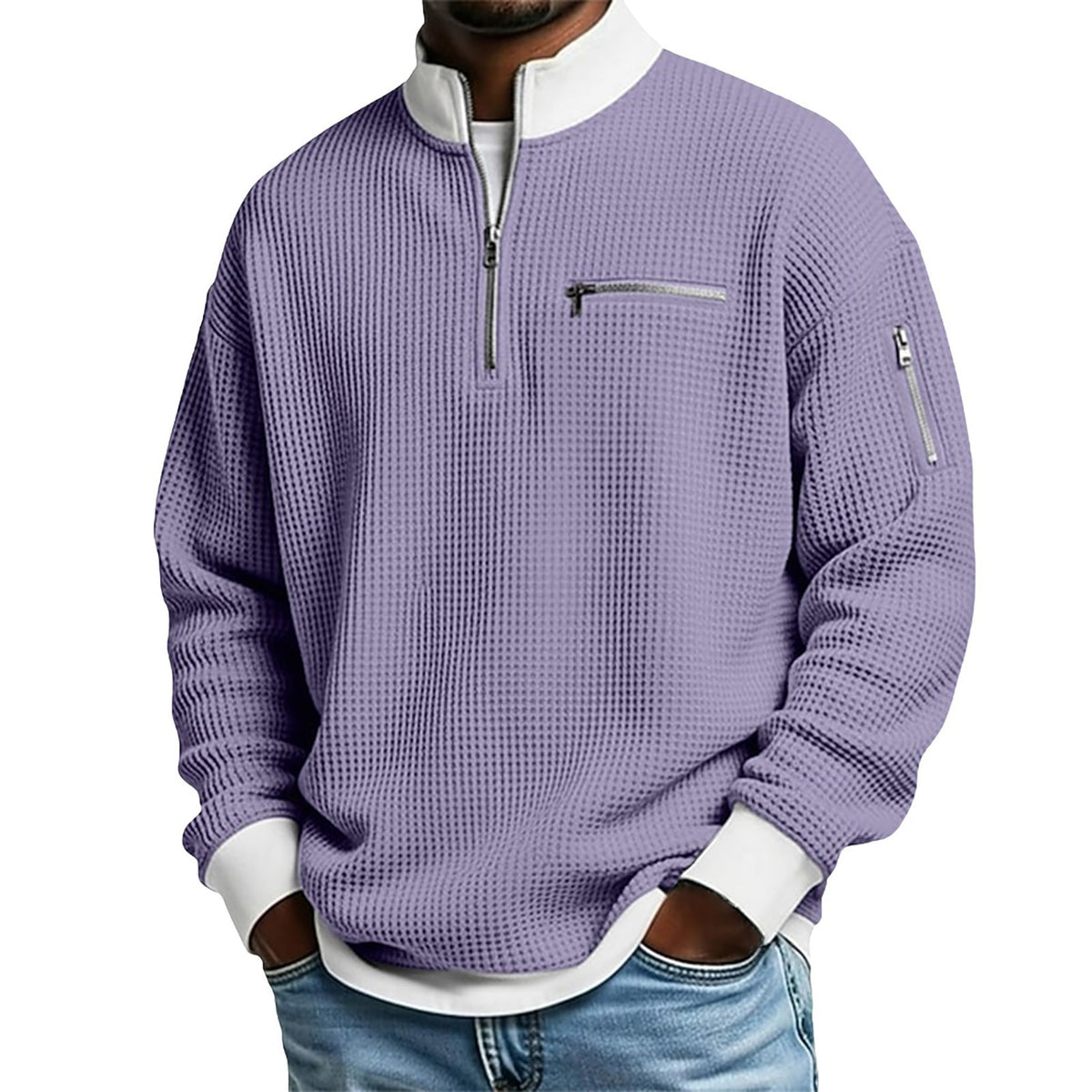 🎁Hot Sale 49% OFF🏆Averton Men's Premium Waffle Knit Quarter-Zip Sweater