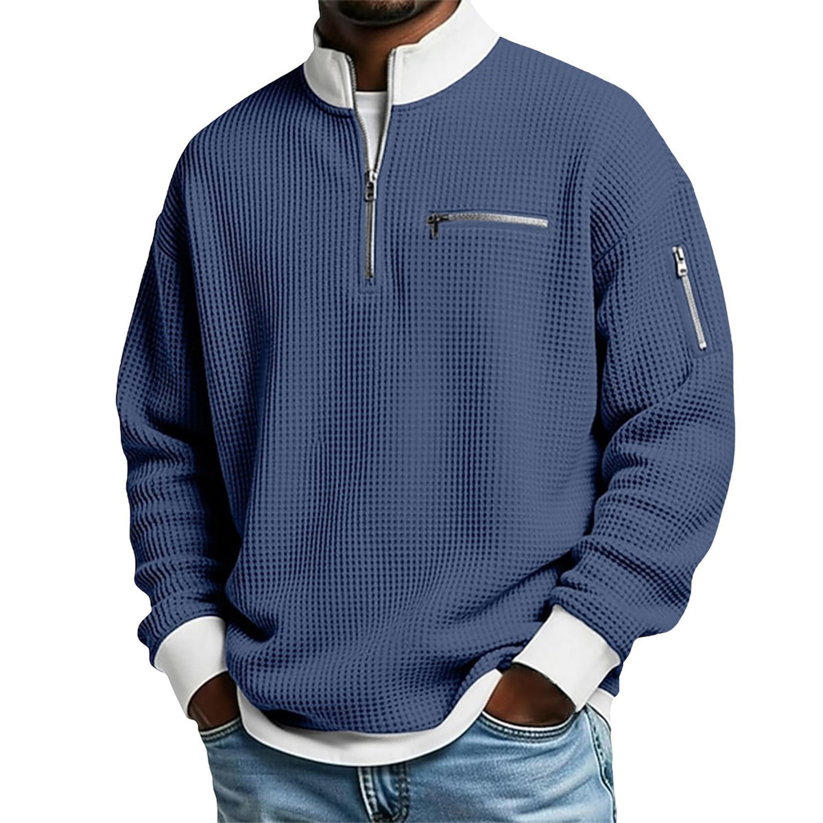 🎁Hot Sale 49% OFF🏆Averton Men's Premium Waffle Knit Quarter-Zip Sweater