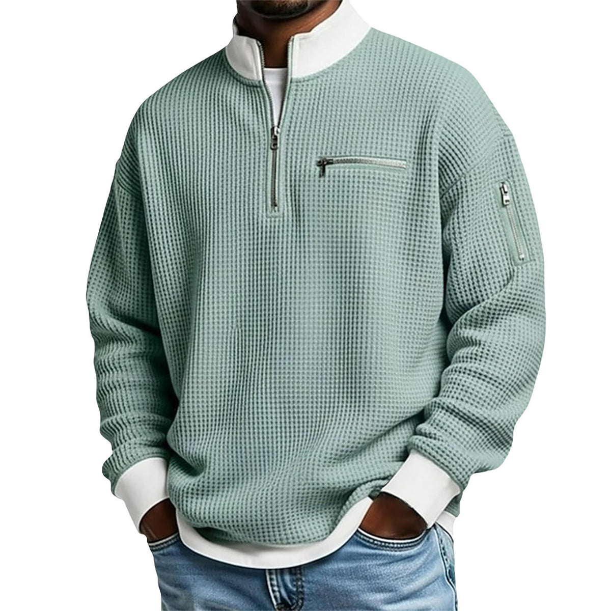 🎁Hot Sale 49% OFF🏆Averton Men's Premium Waffle Knit Quarter-Zip Sweater