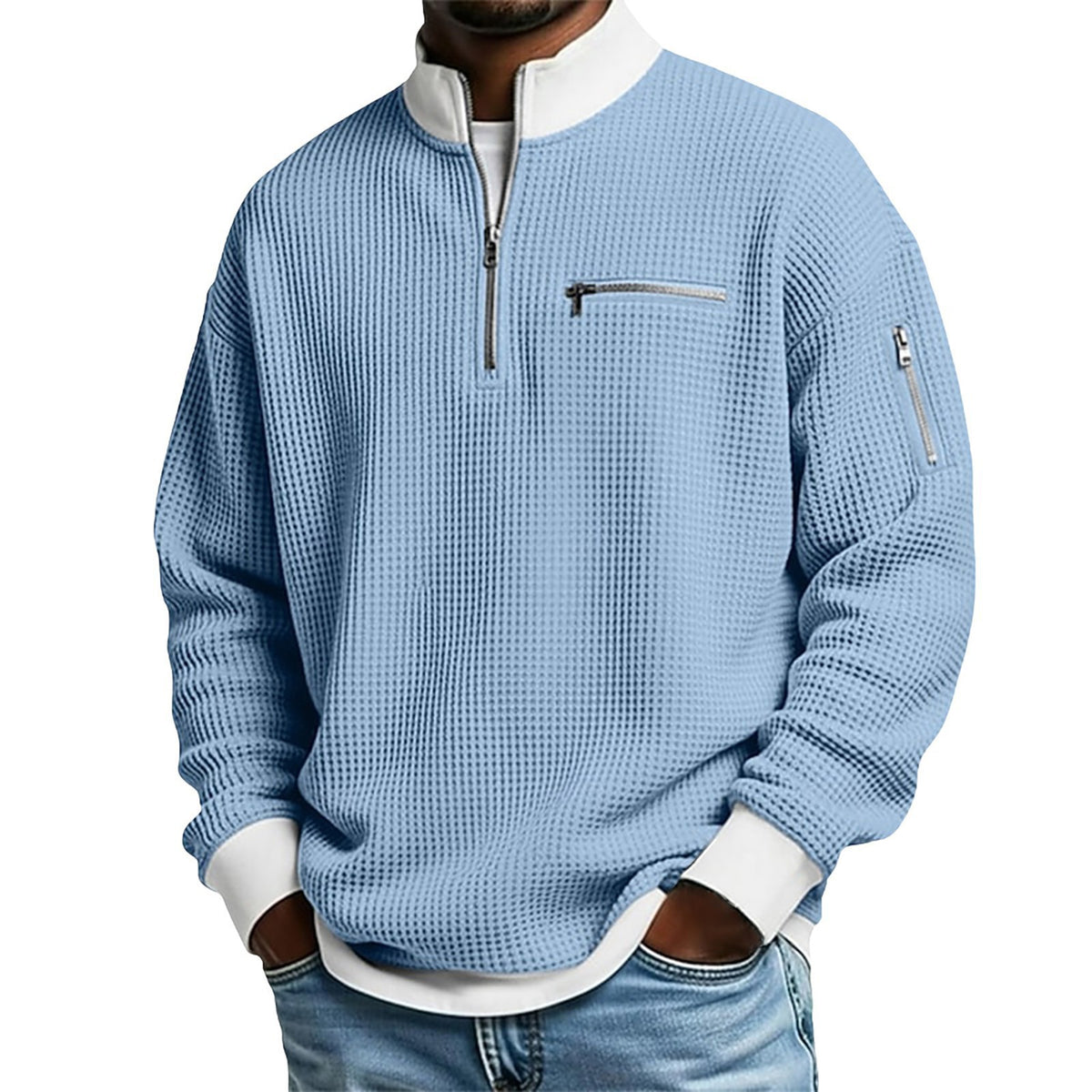🎁Hot Sale 49% OFF🏆Averton Men's Premium Waffle Knit Quarter-Zip Sweater