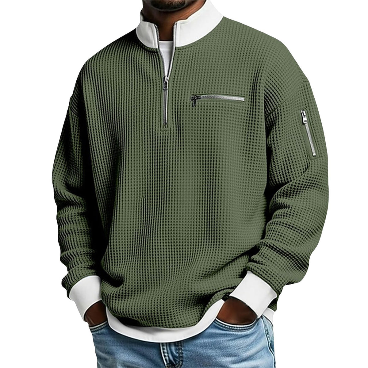 🎁Hot Sale 49% OFF🏆Averton Men's Premium Waffle Knit Quarter-Zip Sweater