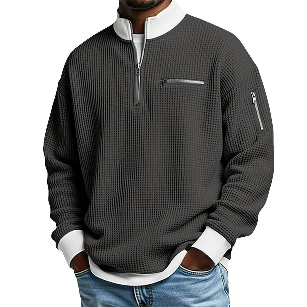 🎁Hot Sale 49% OFF🏆Averton Men's Premium Waffle Knit Quarter-Zip Sweater