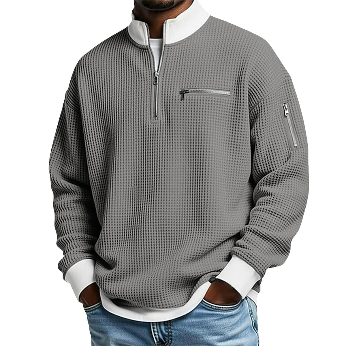 🎁Hot Sale 49% OFF🏆Averton Men's Premium Waffle Knit Quarter-Zip Sweater
