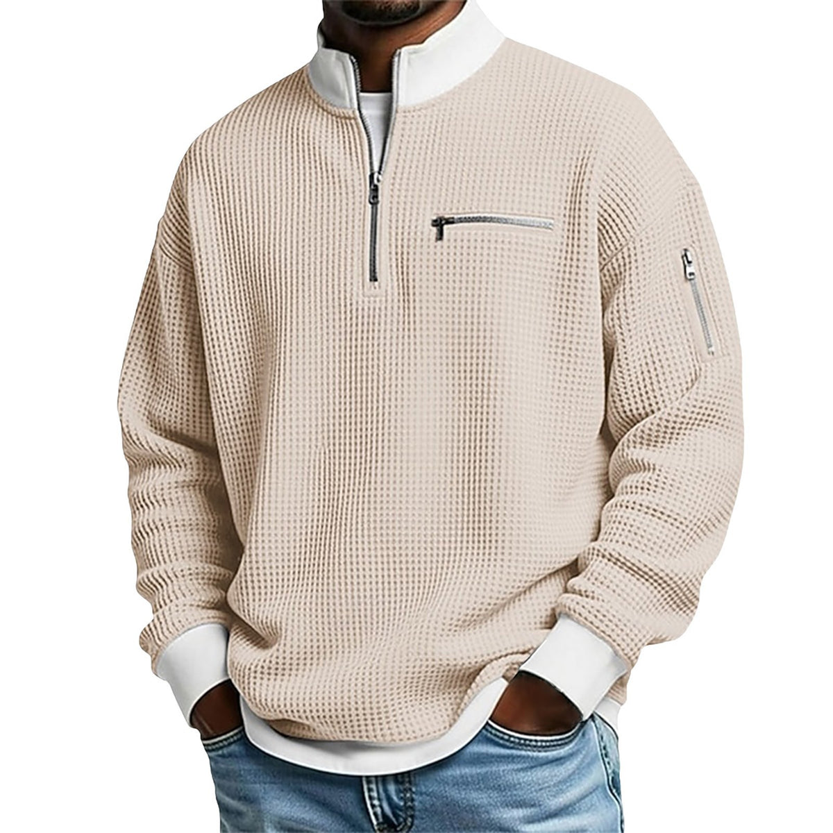 🎁Hot Sale 49% OFF🏆Averton Men's Premium Waffle Knit Quarter-Zip Sweater