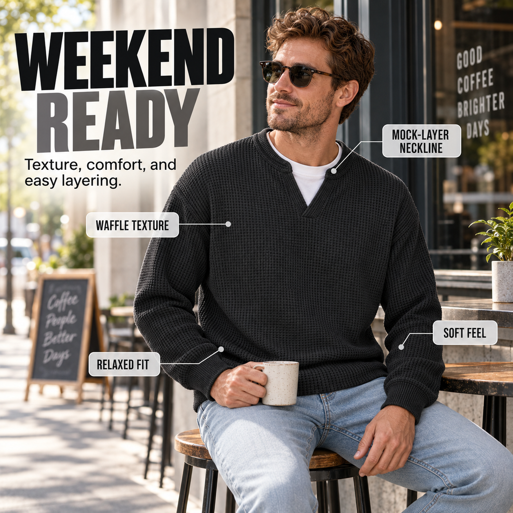 🔥LAST DAY SALE 50% OFF !!🏆UrbanCraft  Men's Casual Waffle Knit Sweater