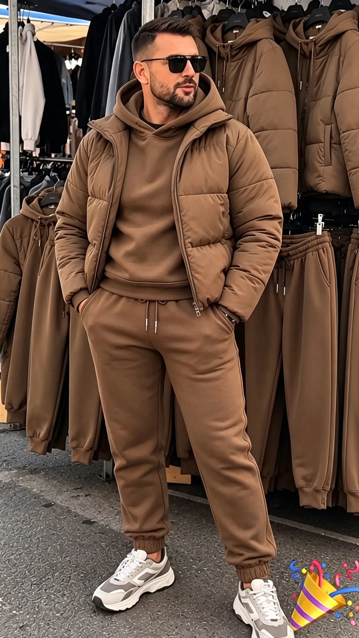 Men's 3-Piece Casual Set: Hooded Padded Jacket, Sweatshirt, and Cuffed Joggers (Autumn/Winter)
