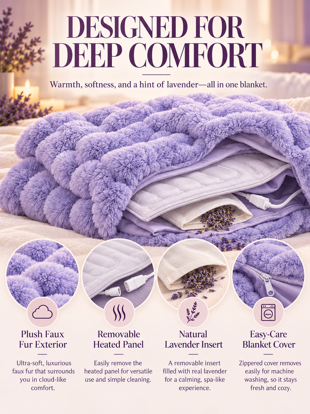 CozyAura Heated Lavender Blanket