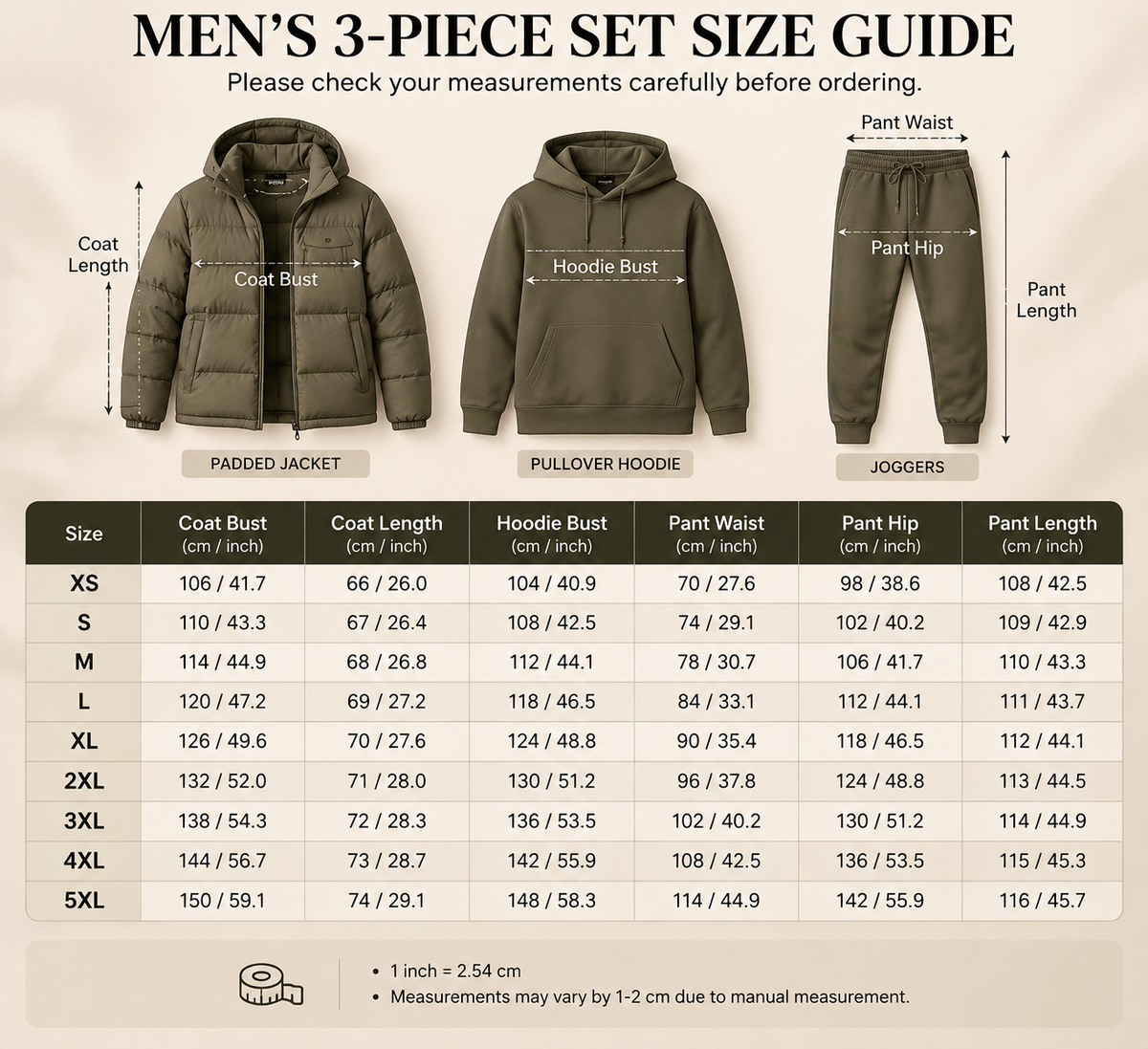 Men's 3-Piece Casual Set: Hooded Padded Jacket, Sweatshirt, and Cuffed Joggers (Autumn/Winter)