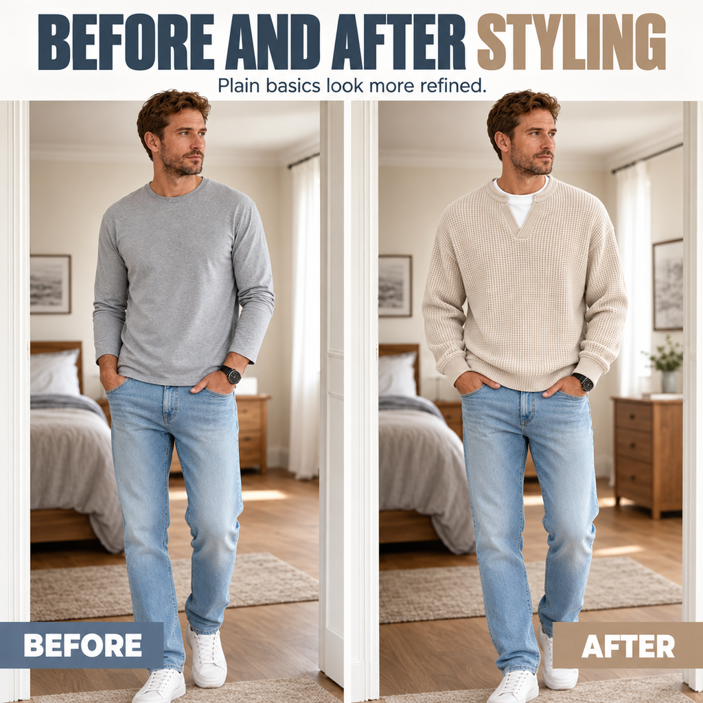 🔥LAST DAY SALE 50% OFF !!🏆UrbanCraft  Men's Casual Waffle Knit Sweater