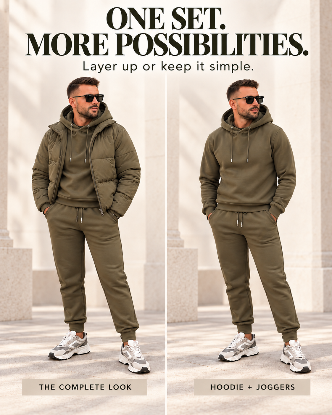 Men's 3-Piece Casual Set: Hooded Padded Jacket, Sweatshirt, and Cuffed Joggers (Autumn/Winter)