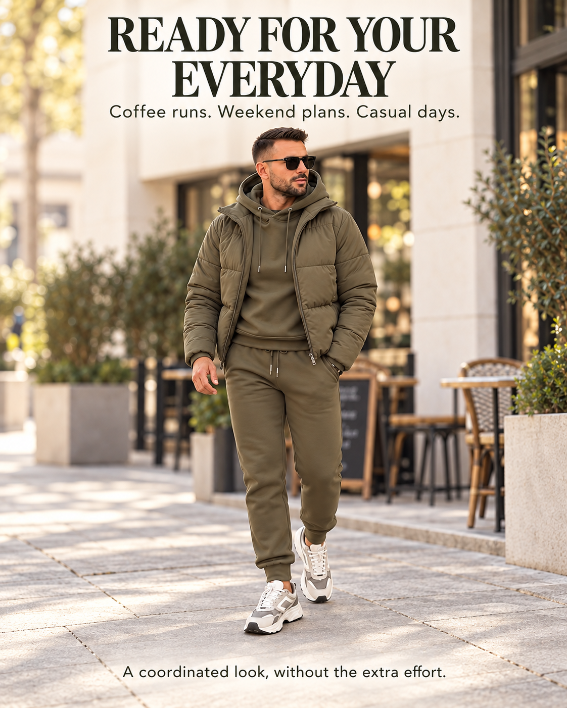 Men's 3-Piece Casual Set: Hooded Padded Jacket, Sweatshirt, and Cuffed Joggers (Autumn/Winter)