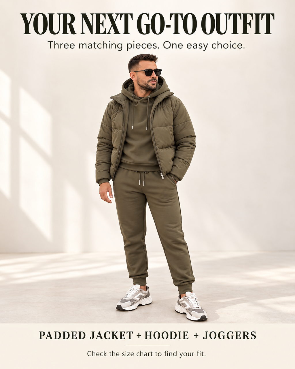 Men's 3-Piece Casual Set: Hooded Padded Jacket, Sweatshirt, and Cuffed Joggers (Autumn/Winter)